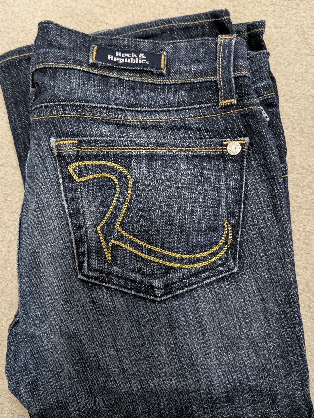 Rock & Republic Women's Dark Indigo Bootcut Jeans with Yellow Stitching
